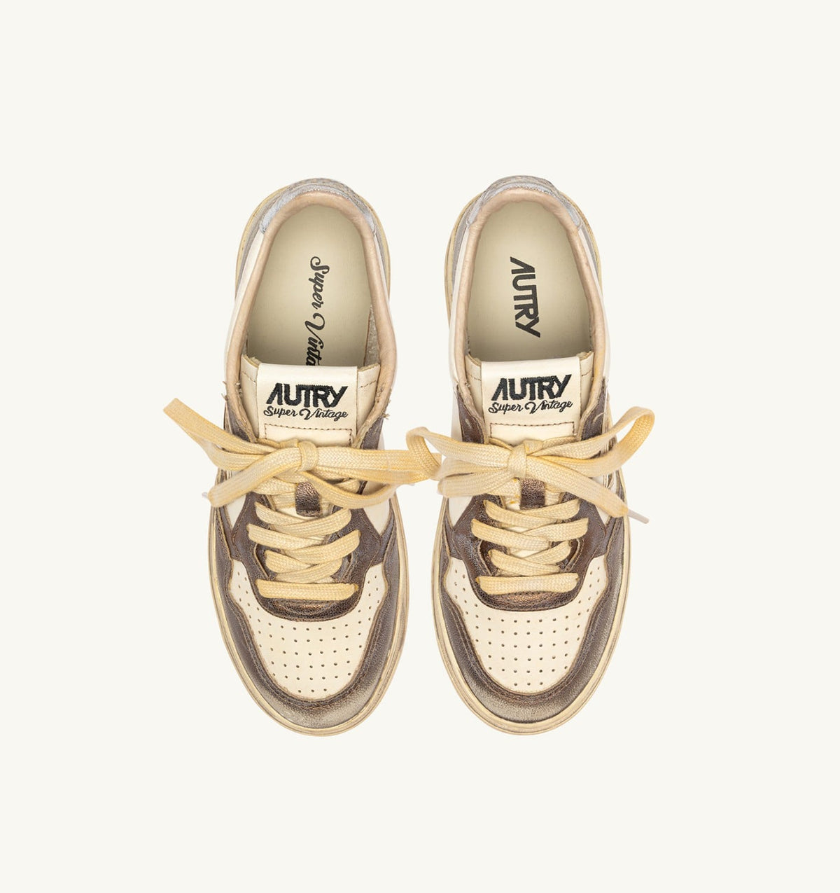 AUTRY MEDALIST LOW SUPER VINTAGE SNEAKERS IN CHOCOLATE AND SILVER LEATHER