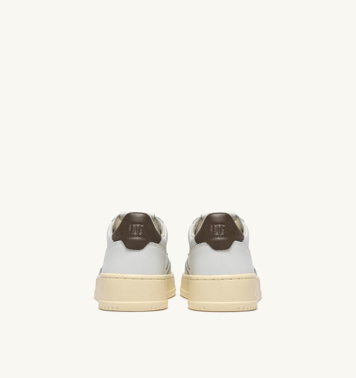 AUTRY MEDALIST LOW SNEAKERS IN WHITE AND CHOCOLATE LEATHER