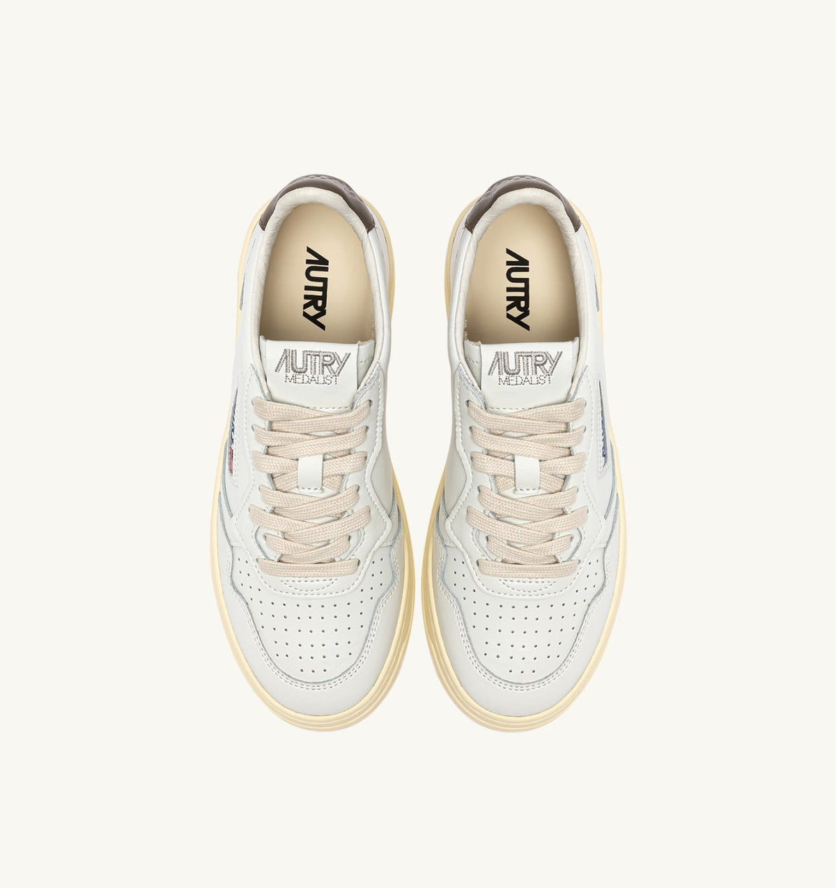 AUTRY MEDALIST LOW SNEAKERS IN WHITE AND CHOCOLATE LEATHER