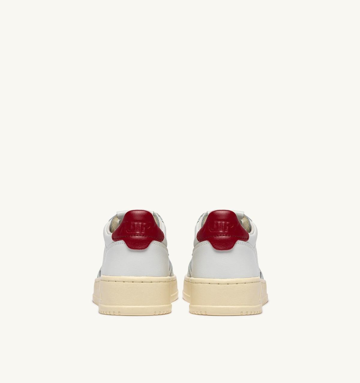 AUTRY MEDALIST LOW SNEAKERS IN WHITE AND DEEP CLARET LEATHER