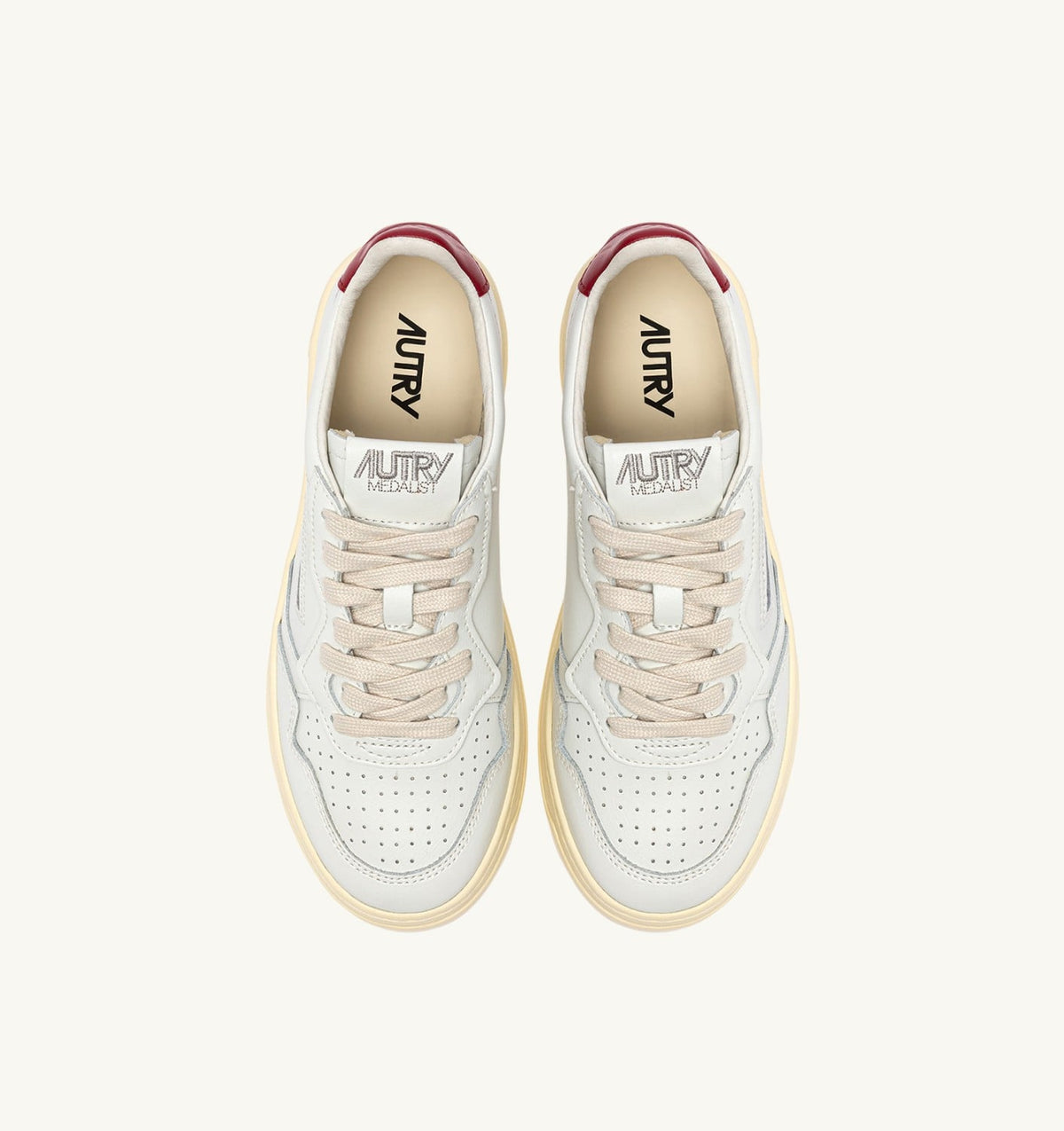 AUTRY MEDALIST LOW SNEAKERS IN WHITE AND DEEP CLARET LEATHER