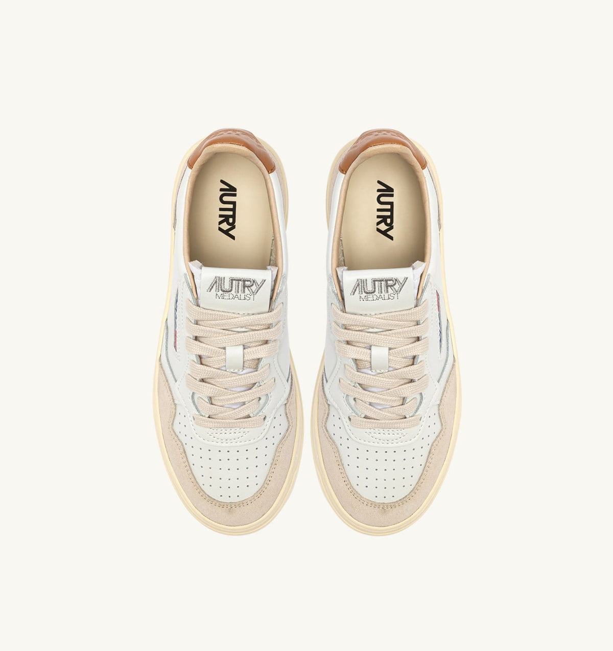AUTRY MEDALIST LOW SNEAKERS IN WHITE LEATHER AND LION SUEDE