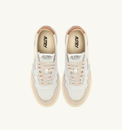 AUTRY MEDALIST LOW SNEAKERS IN WHITE LEATHER AND LION SUEDE