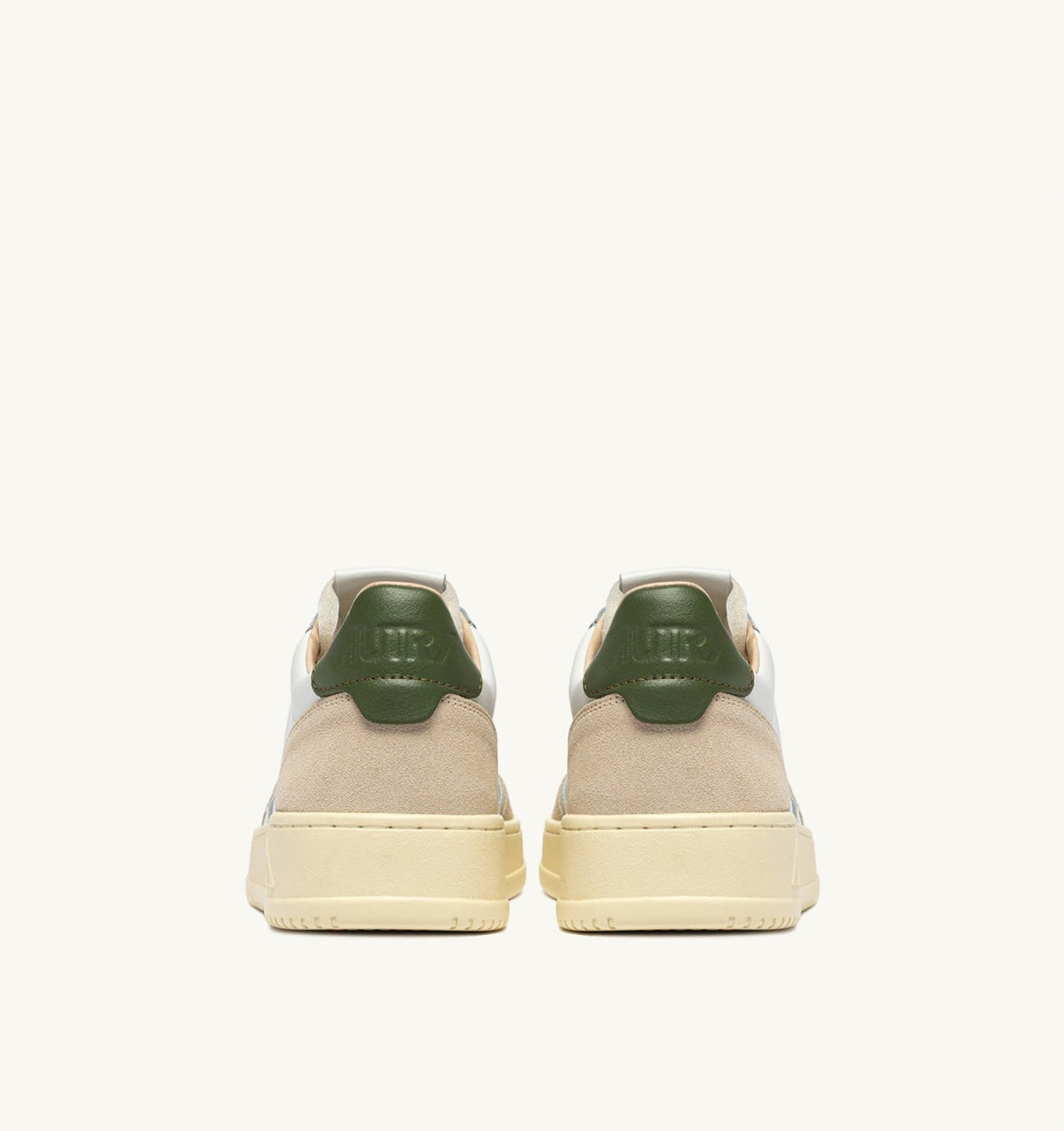 AUTRY MEDALIST LOW SNEAKERS IN WHITE LEATHER AND BRONZE GREEN SUEDE