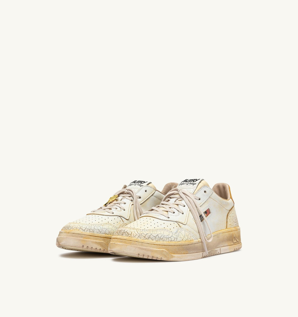 AUTRY MEDALIST LOW SUPER VINTAGE SNEAKERS IN WHITE AND YELLOW LEATHER