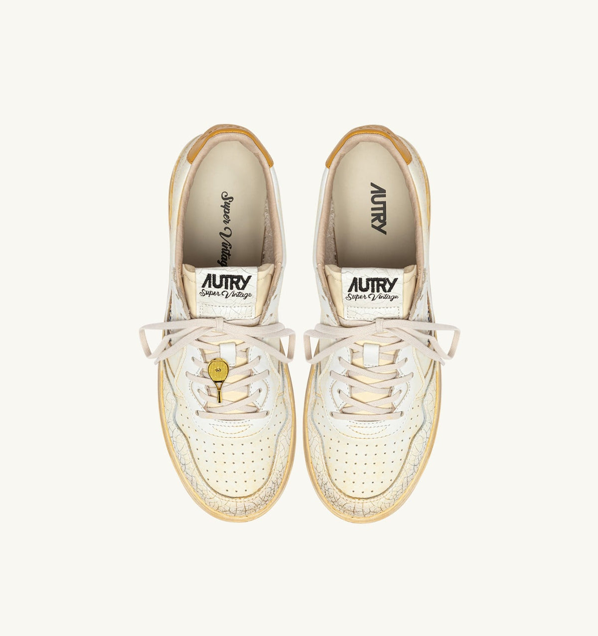 AUTRY MEDALIST LOW SUPER VINTAGE SNEAKERS IN WHITE AND YELLOW LEATHER