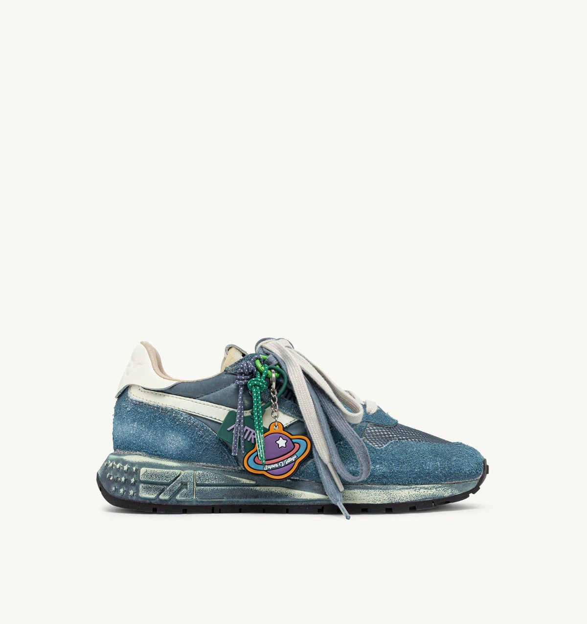 AUTRY REELWIND SUPER VINTAGE SNEAKERS IN MALLARD BLUE AND WHITE SUEDE AND NYLON