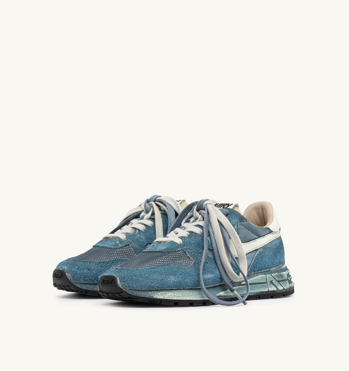 AUTRY REELWIND SUPER VINTAGE SNEAKERS IN MALLARD BLUE AND WHITE SUEDE AND NYLON