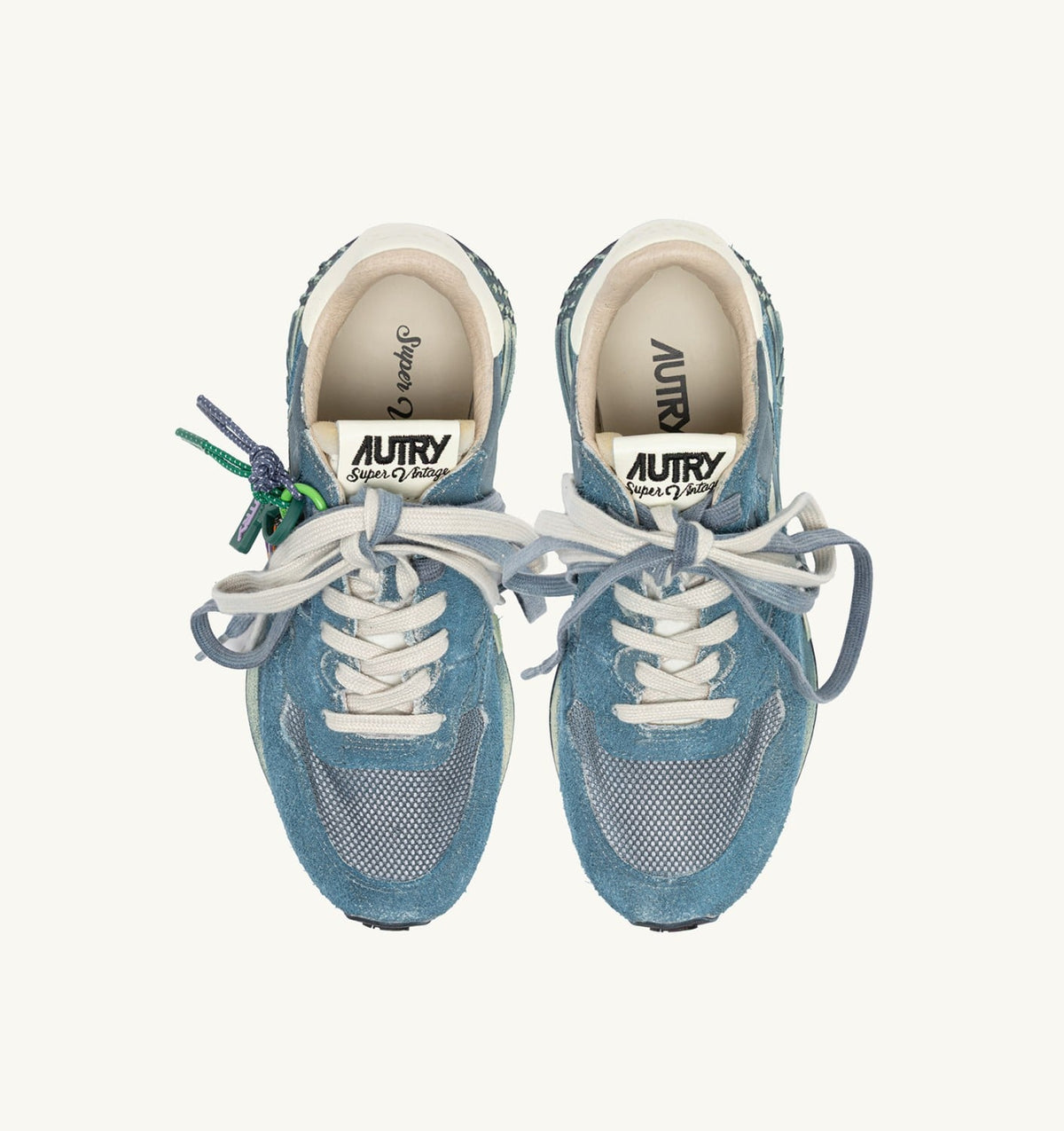 AUTRY REELWIND SUPER VINTAGE SNEAKERS IN MALLARD BLUE AND WHITE SUEDE AND NYLON