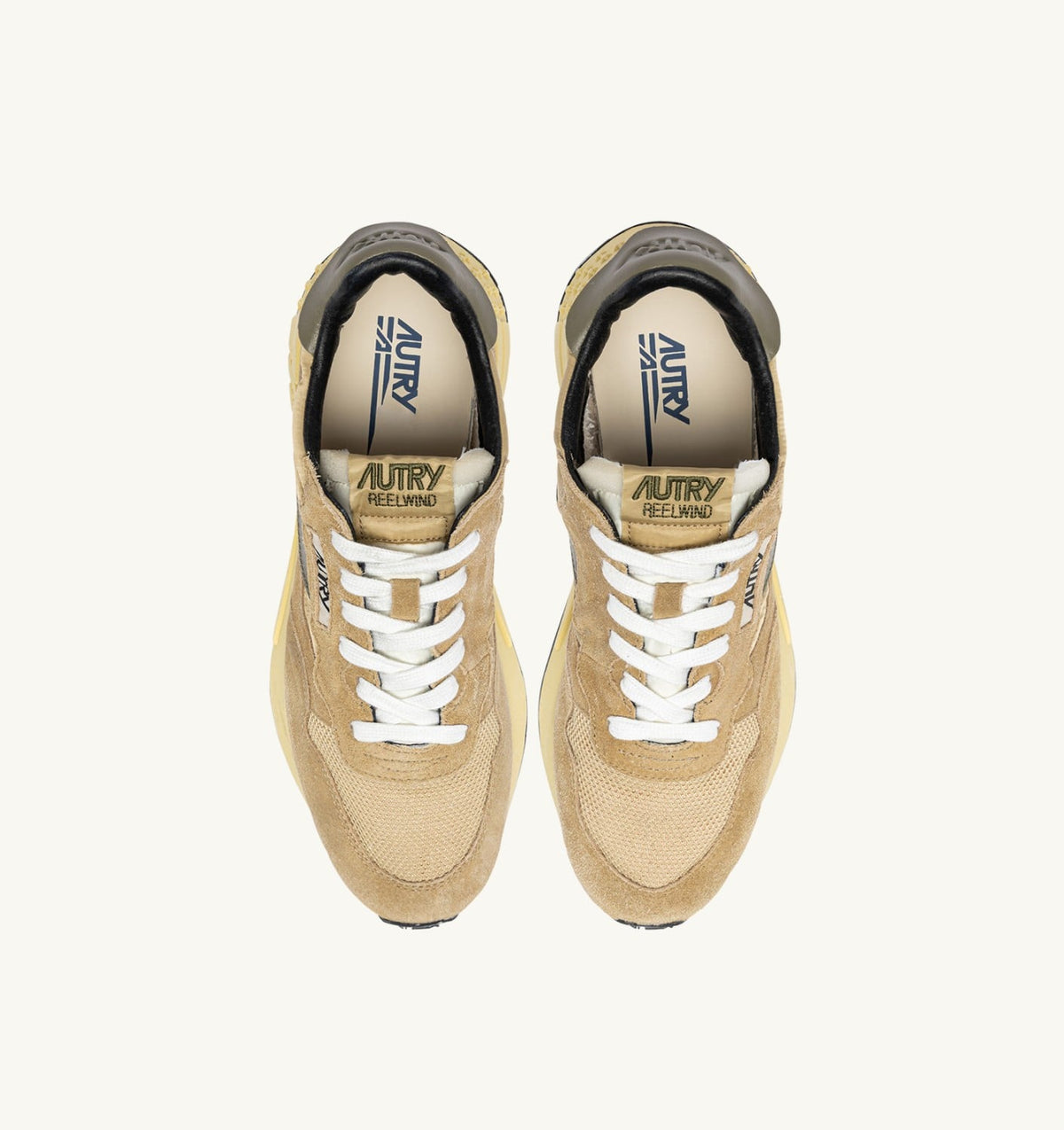 AUTRY REELWIND LOW SNEAKERS IN FOAM SUGAR AND COVERT GREEN NYLON AND SUEDE
