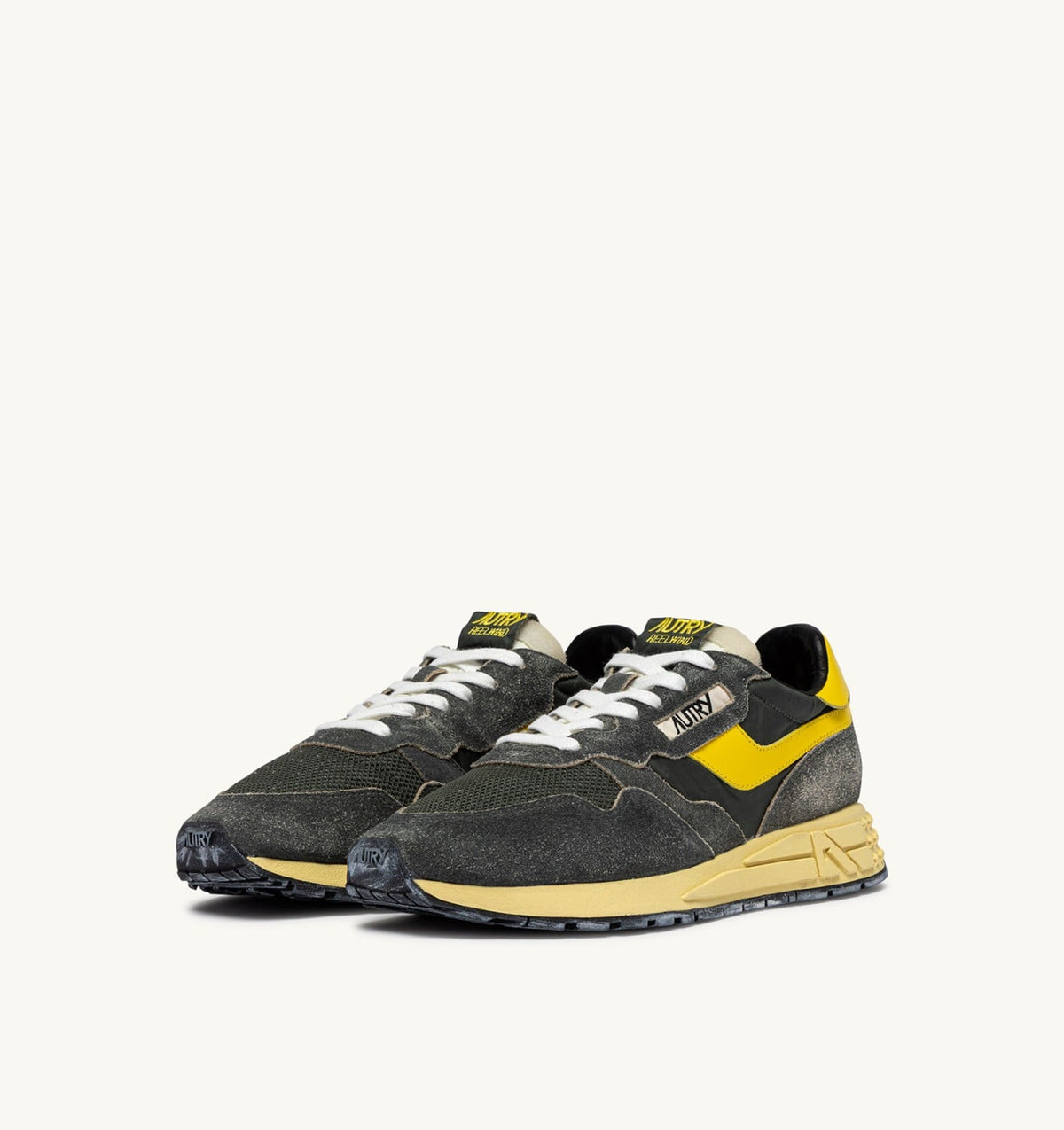 AUTRY REELWIND LOW SNEAKERS IN DEEP GREEN SUGAR AND QUINCE NYLON AND SUEDE