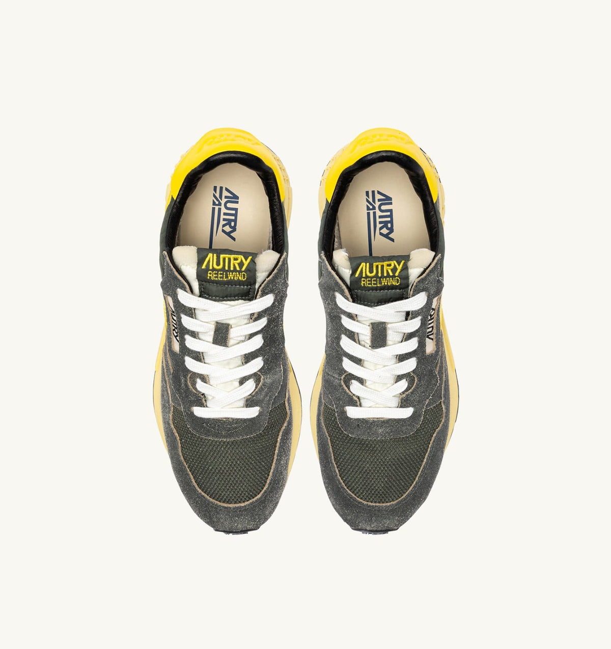 AUTRY REELWIND LOW SNEAKERS IN DEEP GREEN SUGAR AND QUINCE NYLON AND SUEDE
