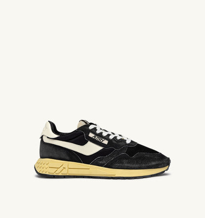 AUTRY REELWIND LOW SNEAKERS IN BLACK SUGAR AND MARSHMALLOW NYLON AND SUEDE