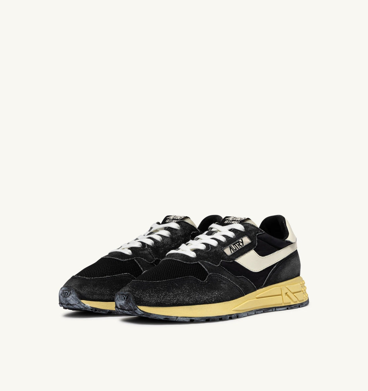 AUTRY REELWIND LOW SNEAKERS IN BLACK SUGAR AND MARSHMALLOW NYLON AND SUEDE