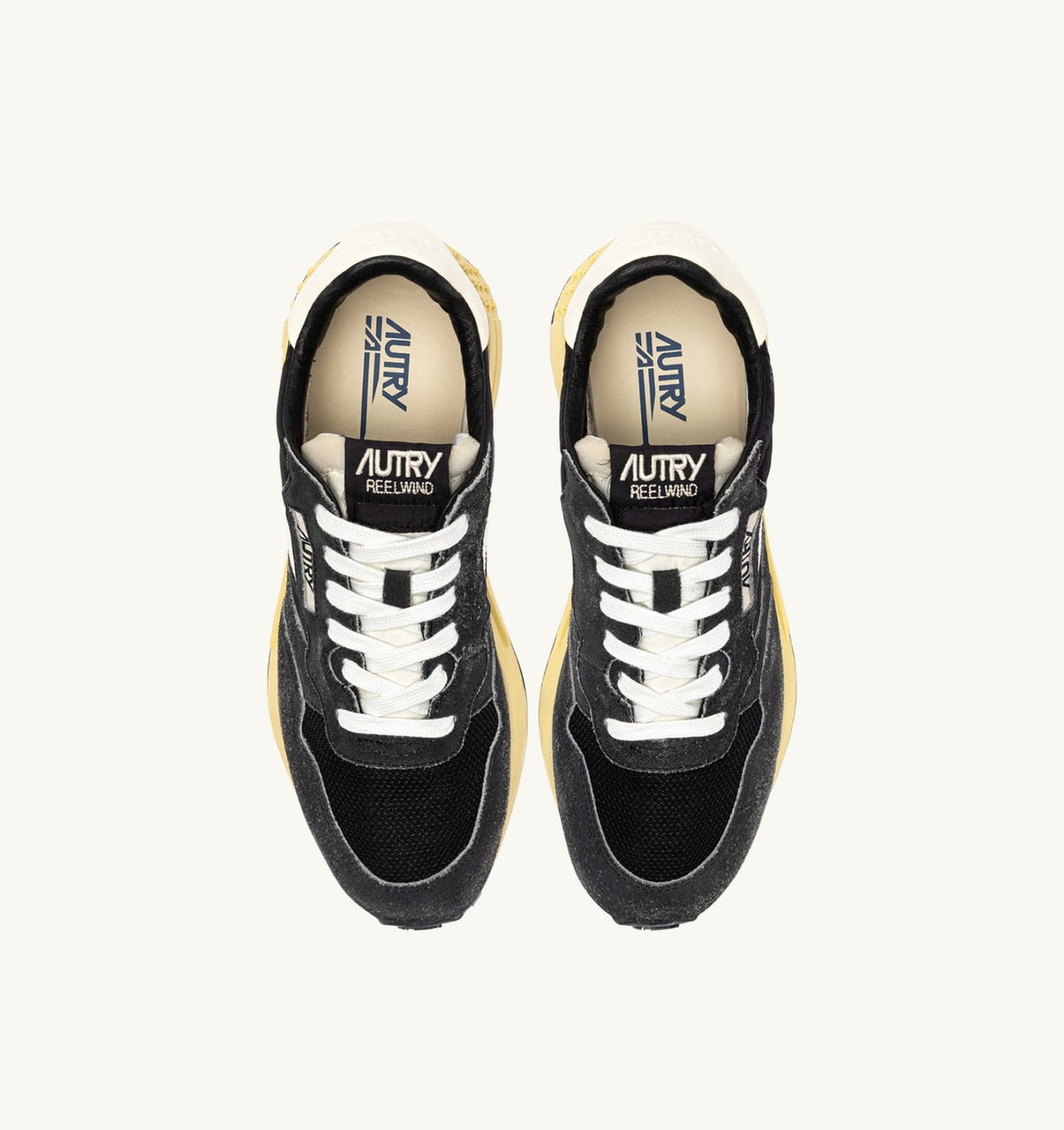 AUTRY REELWIND LOW SNEAKERS IN BLACK SUGAR AND MARSHMALLOW NYLON AND SUEDE