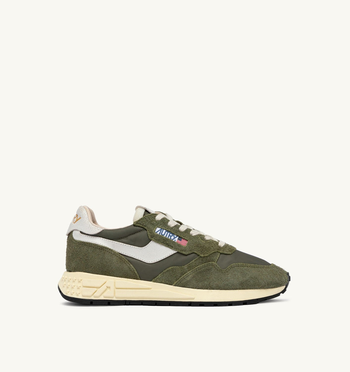 AUTRY REELWIND LOW SNEAKERS IN WHITE AND SAGE NYLON AND SUEDE