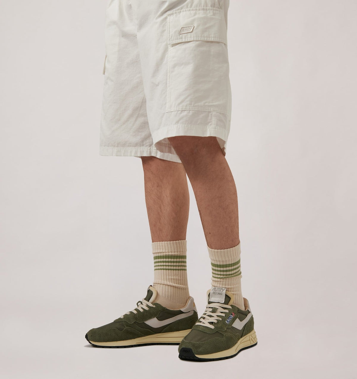 AUTRY REELWIND LOW SNEAKERS IN WHITE AND SAGE NYLON AND SUEDE
