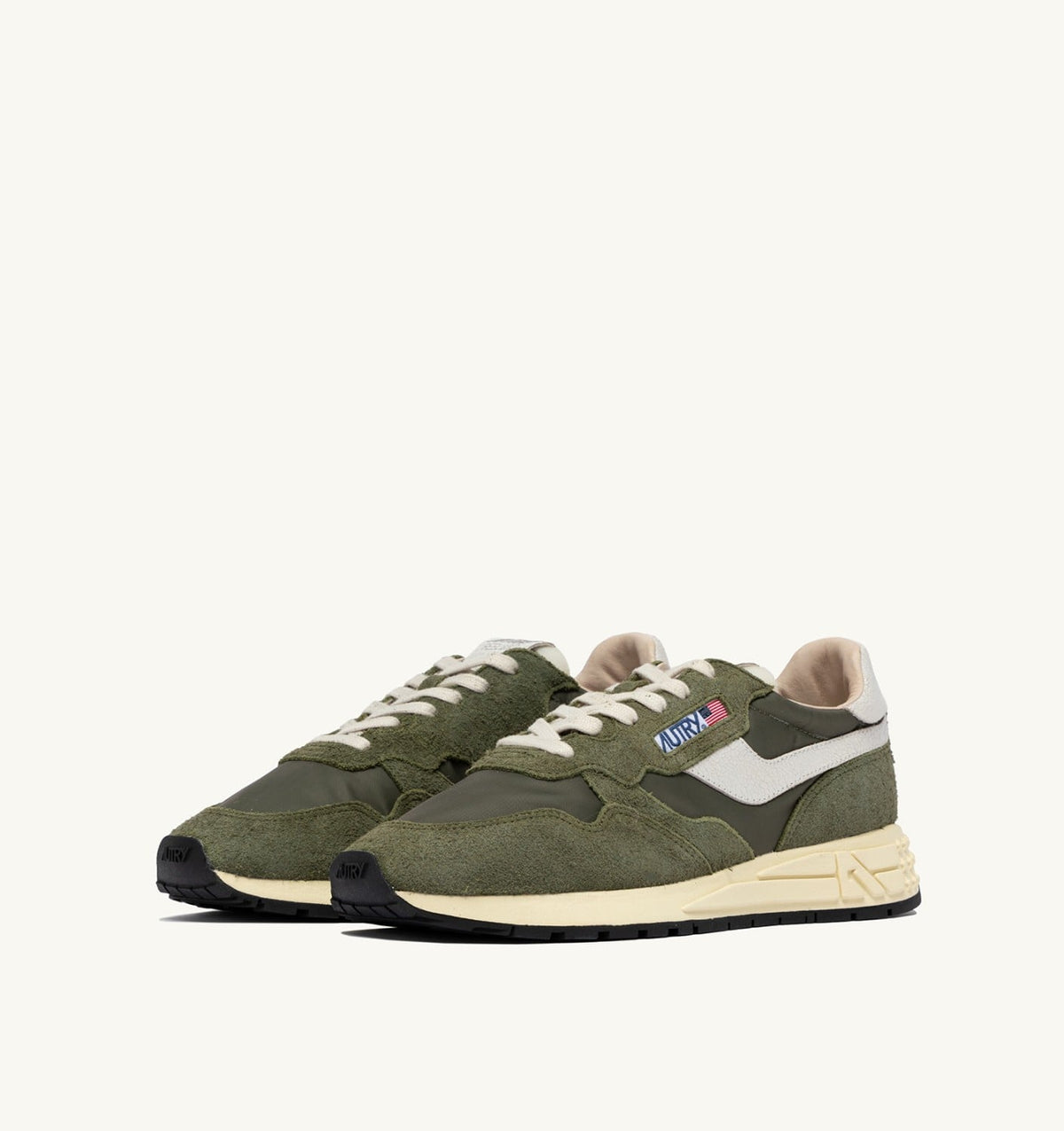 AUTRY REELWIND LOW SNEAKERS IN WHITE AND SAGE NYLON AND SUEDE
