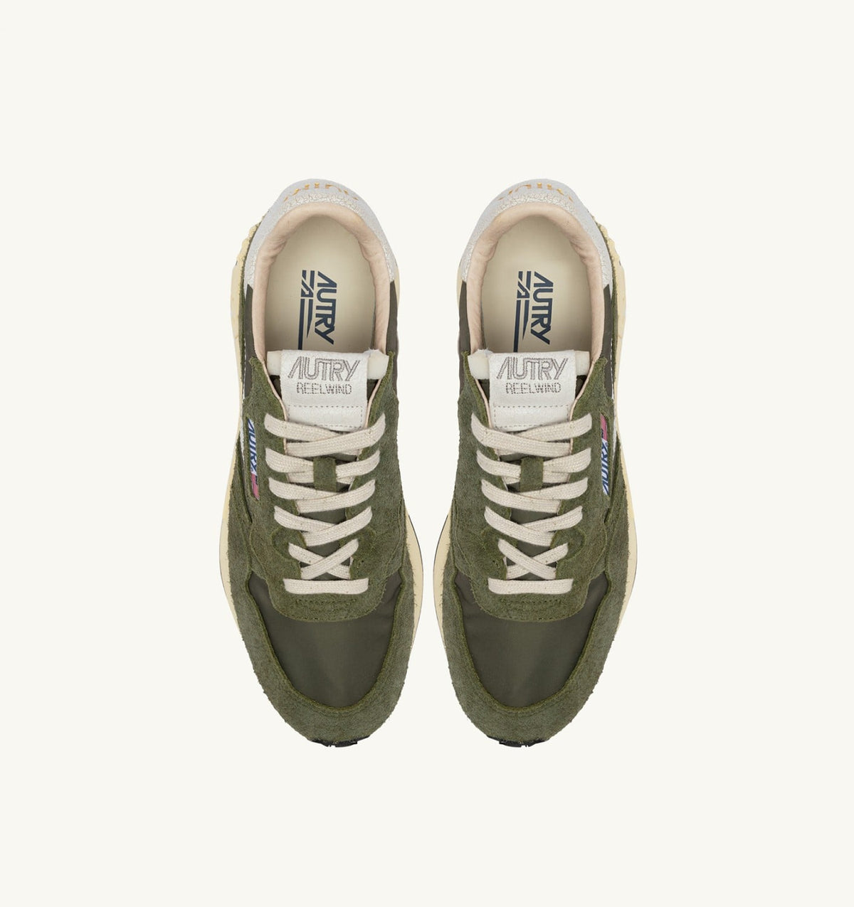 AUTRY REELWIND LOW SNEAKERS IN WHITE AND SAGE NYLON AND SUEDE