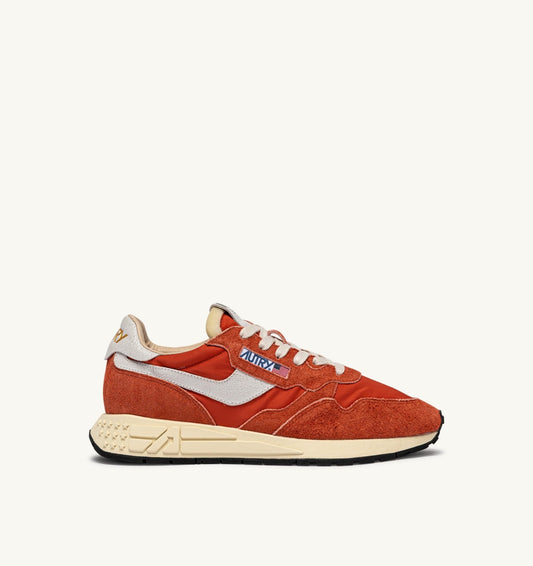 AUTRY REELWIND LOW SNEAKERS IN WHITE AND ORANGE RUST NYLON AND SUEDE