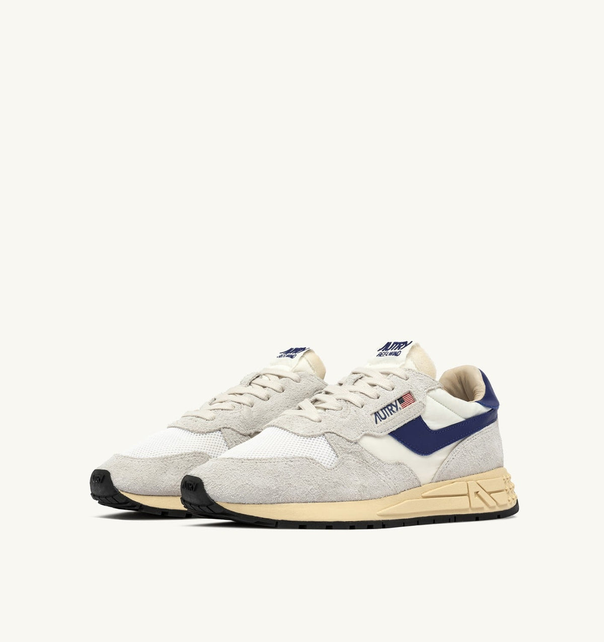 AUTRY REELWIND LOW SNEAKERS IN WHITE AND LIMOGES NYLON AND SUEDE