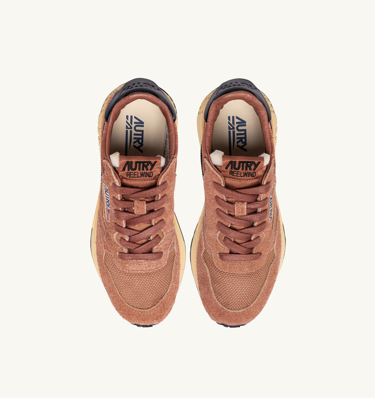 AUTRY REELWIND LOW SNEAKERS IN MOCHA AND BLACK NYLON AND SUEDE