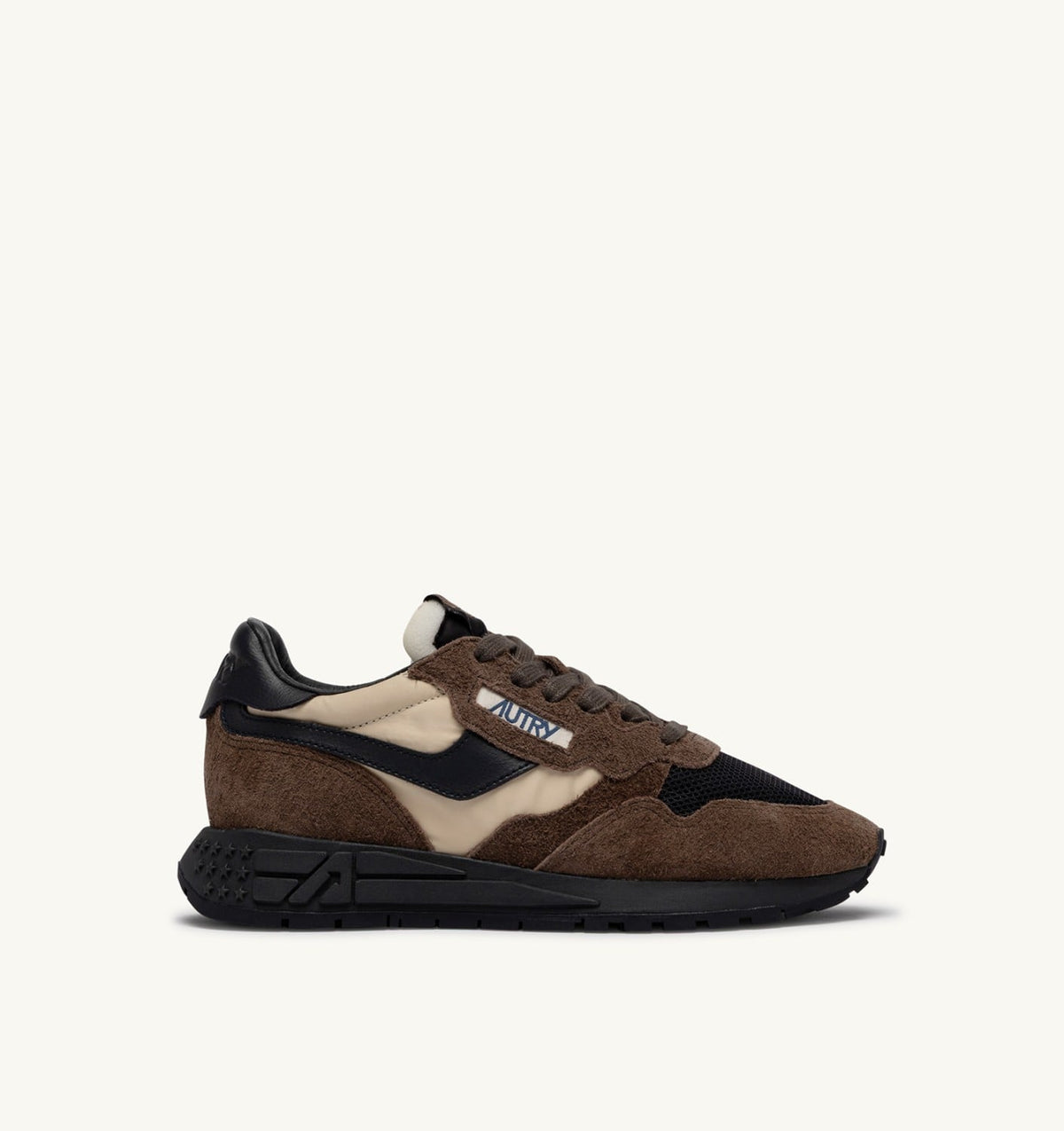 AUTRY REELWIND LOW SNEAKERS IN DARK BARK PEBBLE AND PHANTOM SUEDE AND NYLON