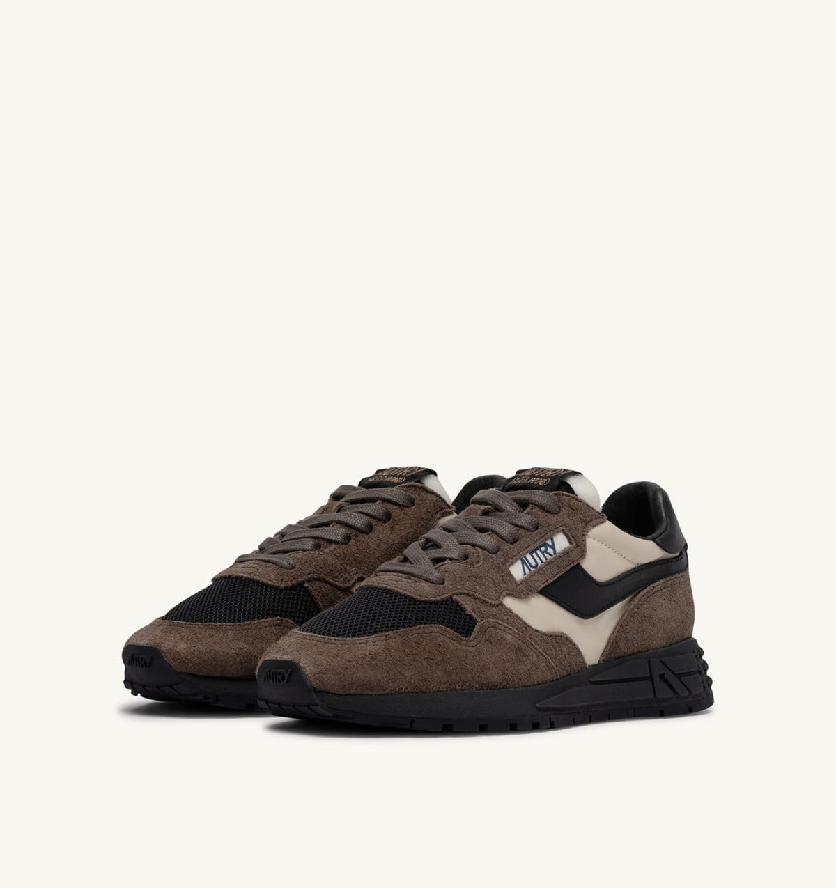AUTRY REELWIND LOW SNEAKERS IN DARK BARK PEBBLE AND PHANTOM SUEDE AND NYLON
