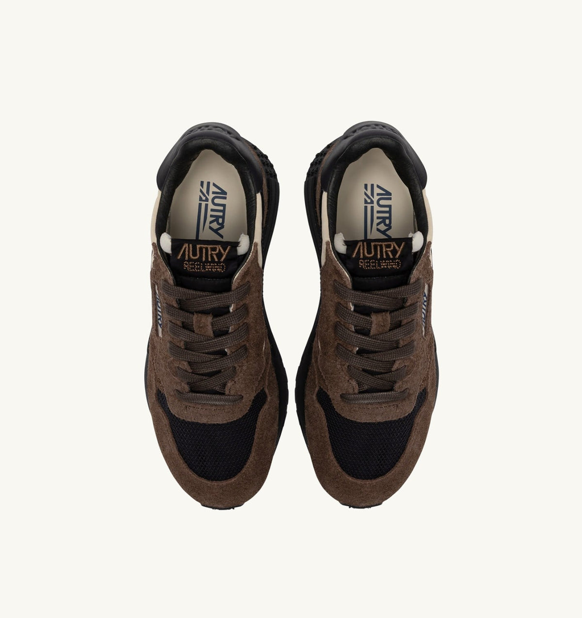 AUTRY REELWIND LOW SNEAKERS IN DARK BARK PEBBLE AND PHANTOM SUEDE AND NYLON