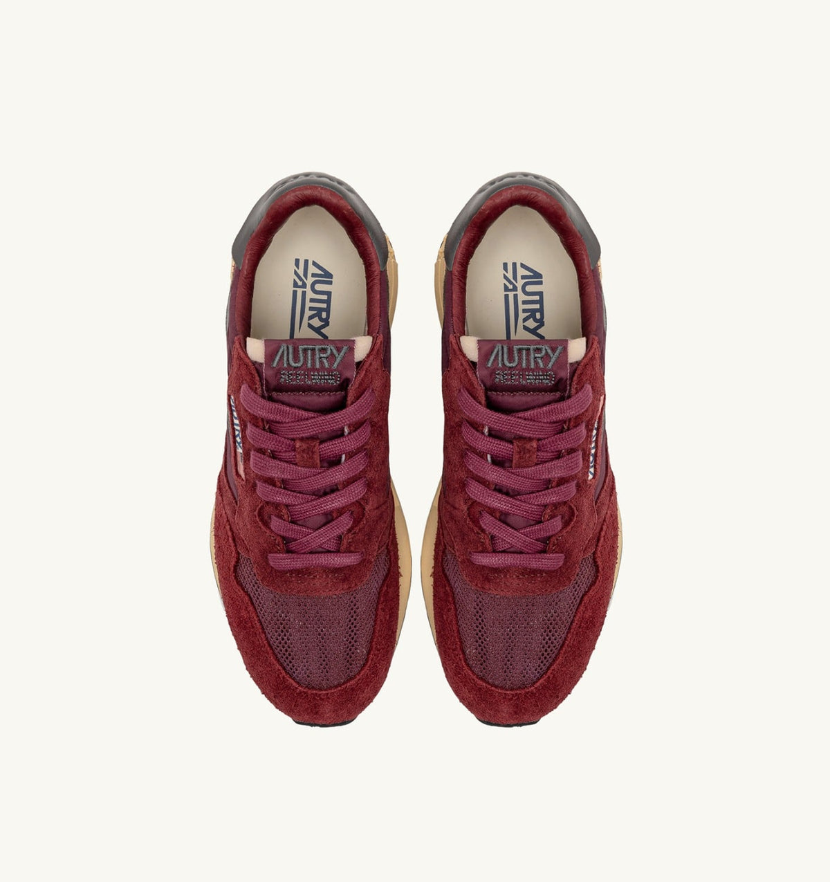 AUTRY REELWIND LOW SNEAKERS IN NYLON SUEDE AND LEATHER COLOR ROUNGE AND CORDOVAN