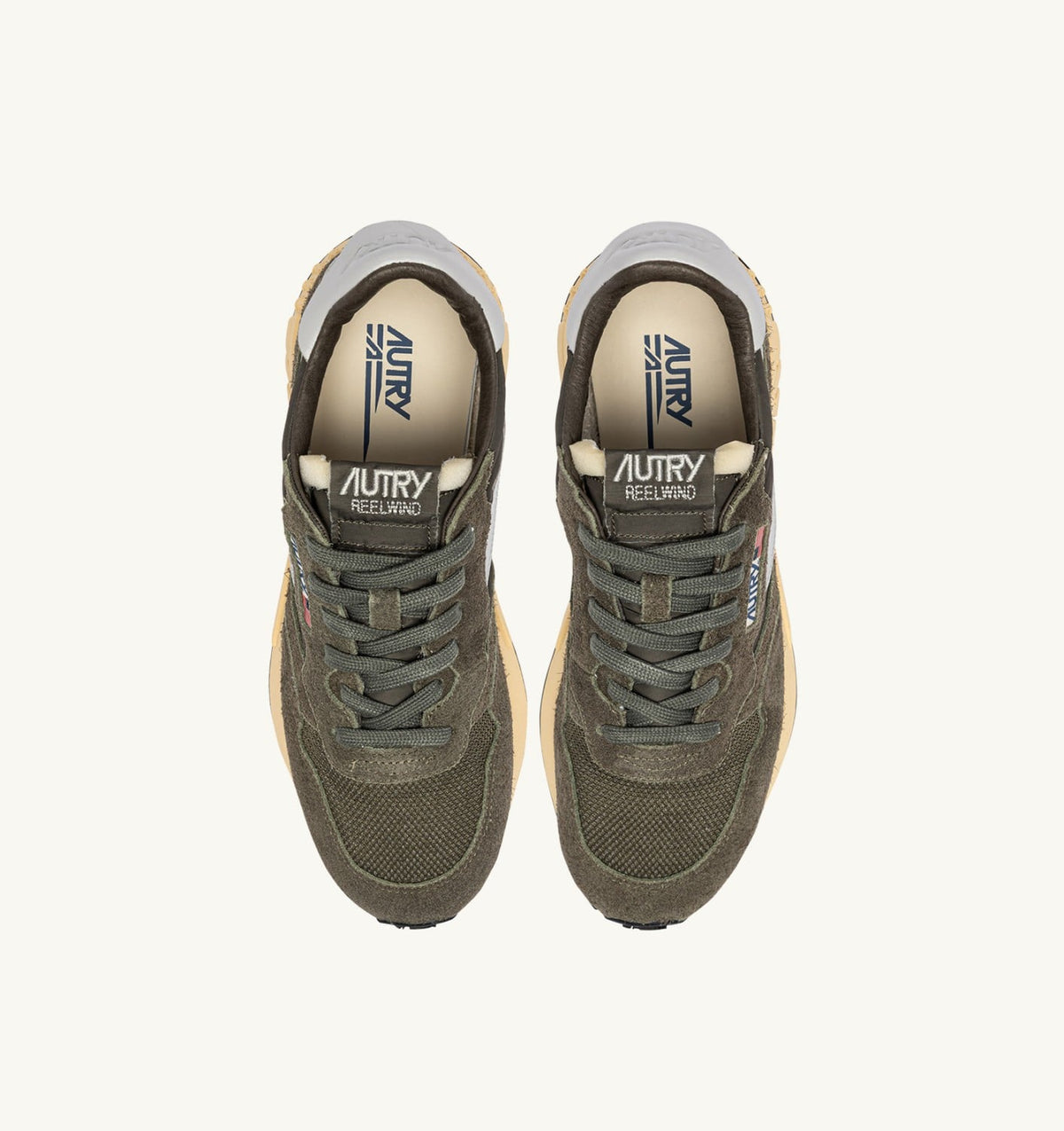 AUTRY REELWIND LOW SNEAKERS IN OLIVE NIGHT AND HARBOR MIST NYLON AND SUEDE