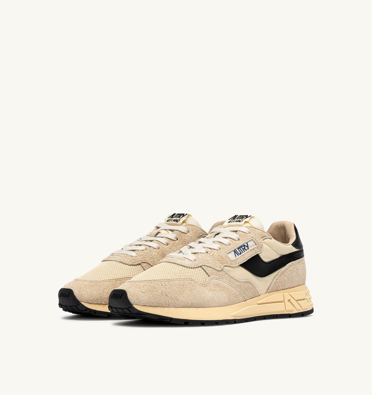 AUTRY REELWIND LOW SNEAKERS IN ECRU AND BLACK NYLON AND SUEDE
