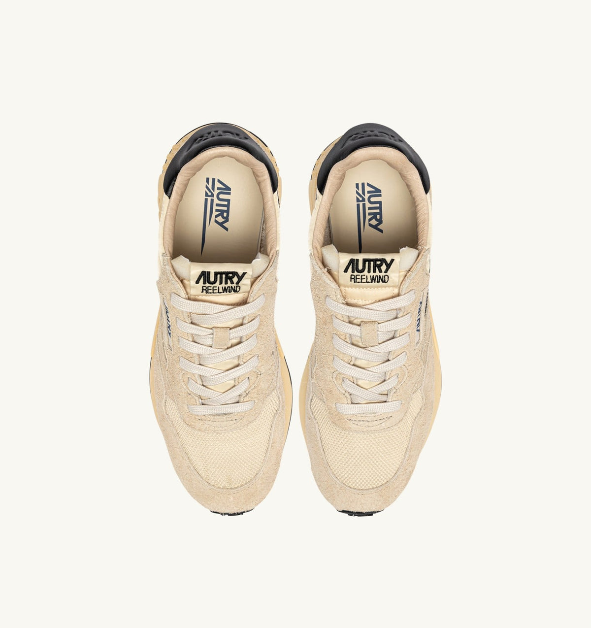 AUTRY REELWIND LOW SNEAKERS IN ECRU AND BLACK NYLON AND SUEDE