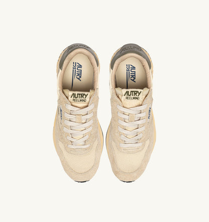 AUTRY REELWIND LOW SNEAKERS IN ECRU AND COVERT GREEN NYLON AND SUEDE