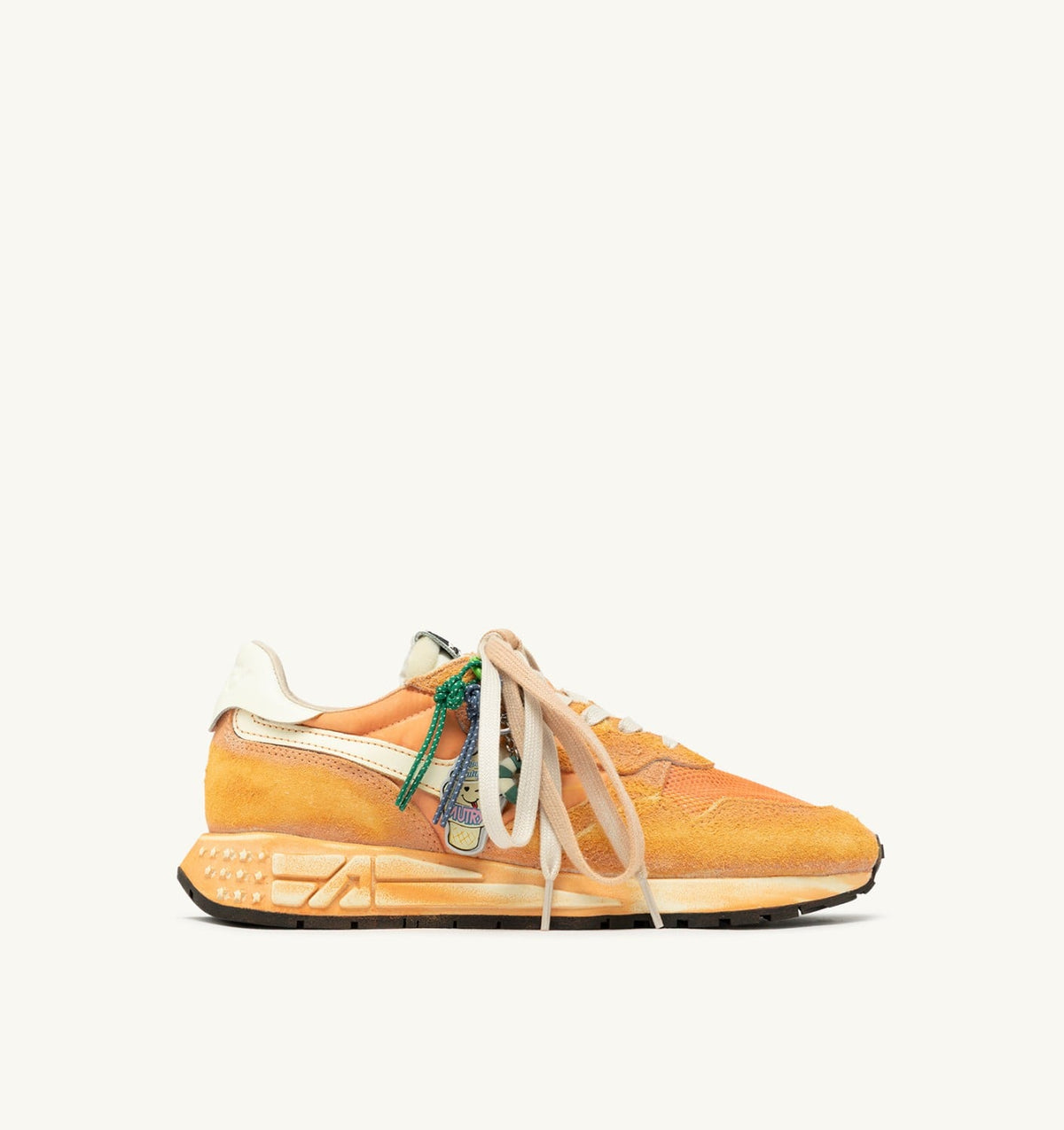 AUTRY REELWIND SUPER VINTAGE SNEAKERS IN WHITE AND ORANGE SUEDE AND NYLON