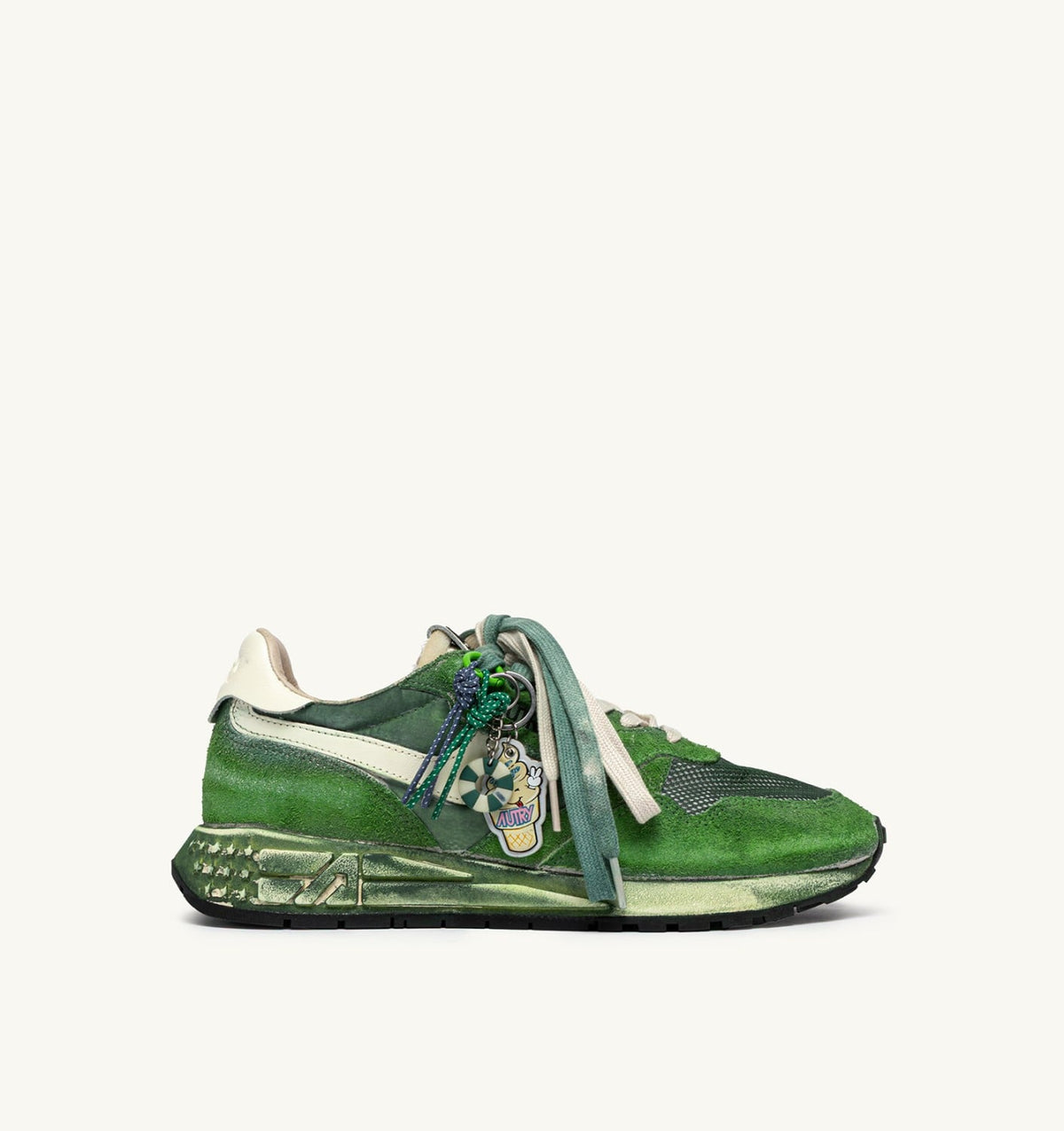 AUTRY REELWIND SUPER VINTAGE SNEAKERS IN WHITE AND GREEN SUEDE AND NYLON