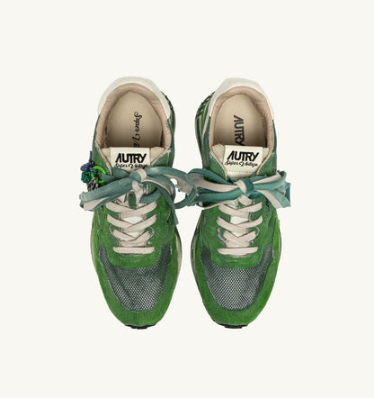 AUTRY REELWIND SUPER VINTAGE SNEAKERS IN WHITE AND GREEN SUEDE AND NYLON