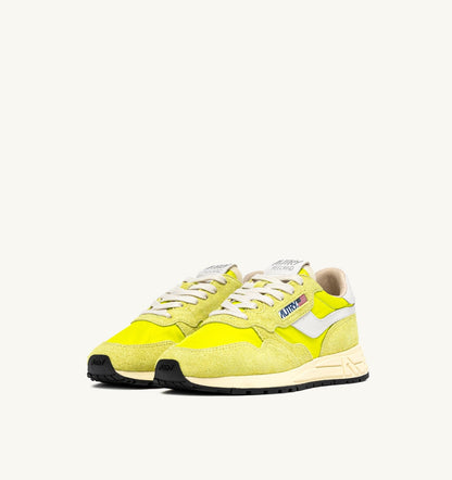 AUTRY REELWIND LOW SNEAKERS IN WHITE AND EVENING PRIMROSE NYLON AND SUEDE