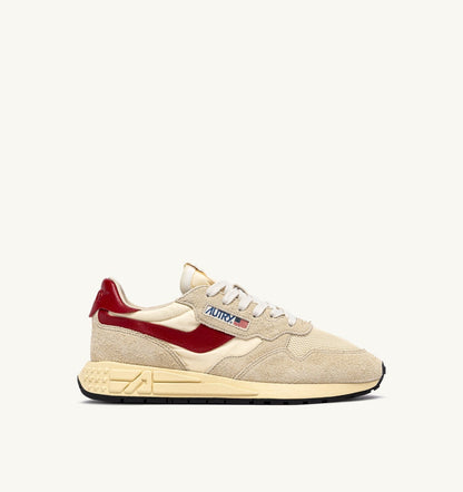 AUTRY REELWIND LOW SNEAKERS IN ECRU AND RED NYLON AND SUEDE