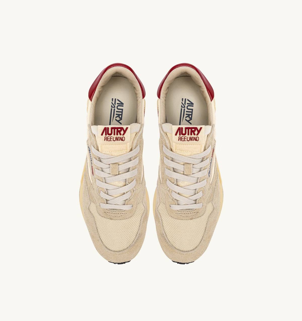 AUTRY REELWIND LOW SNEAKERS IN ECRU AND RED NYLON AND SUEDE