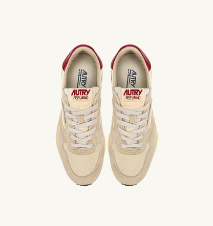 AUTRY REELWIND LOW SNEAKERS IN ECRU AND RED NYLON AND SUEDE