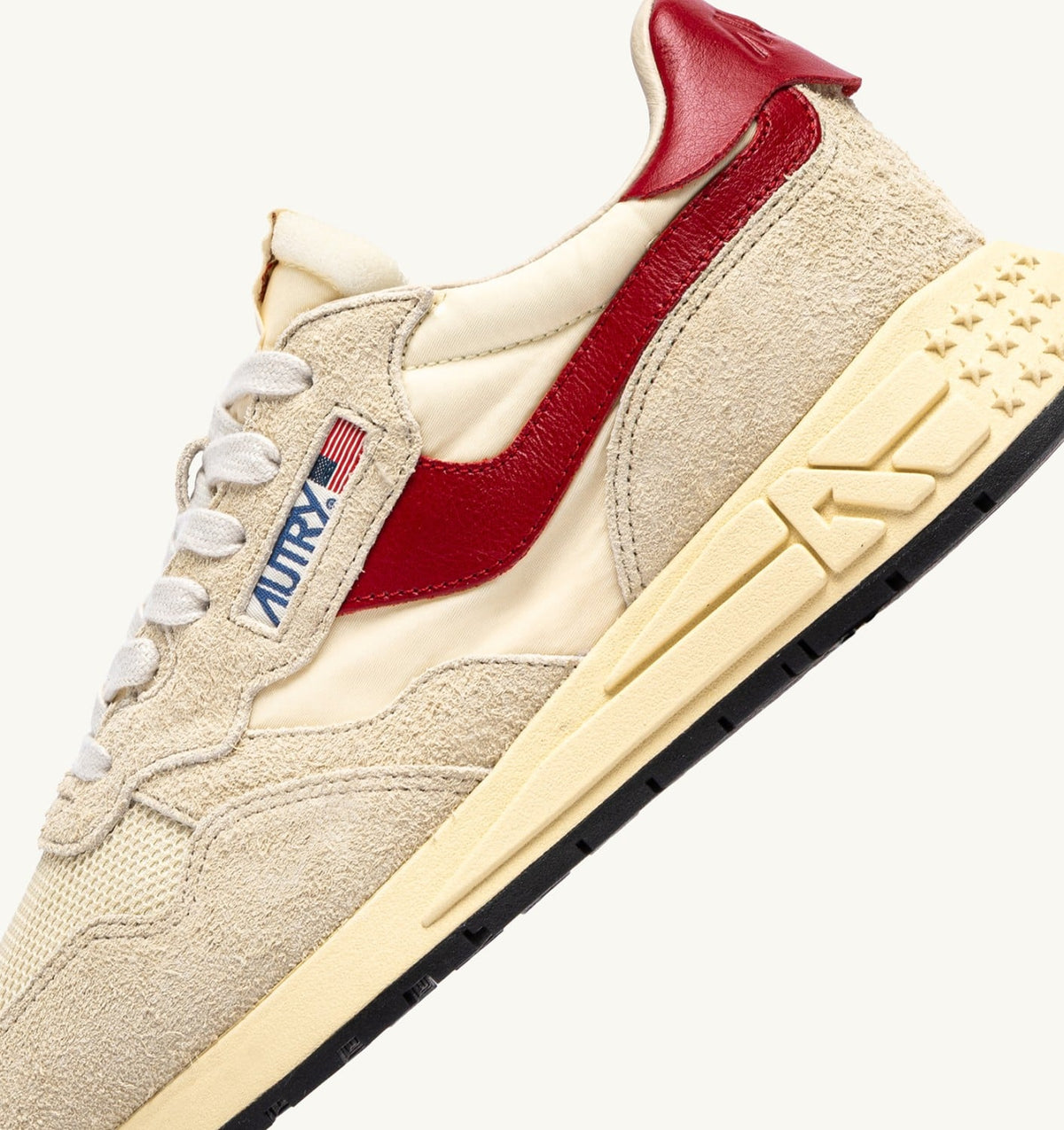AUTRY REELWIND LOW SNEAKERS IN ECRU AND RED NYLON AND SUEDE