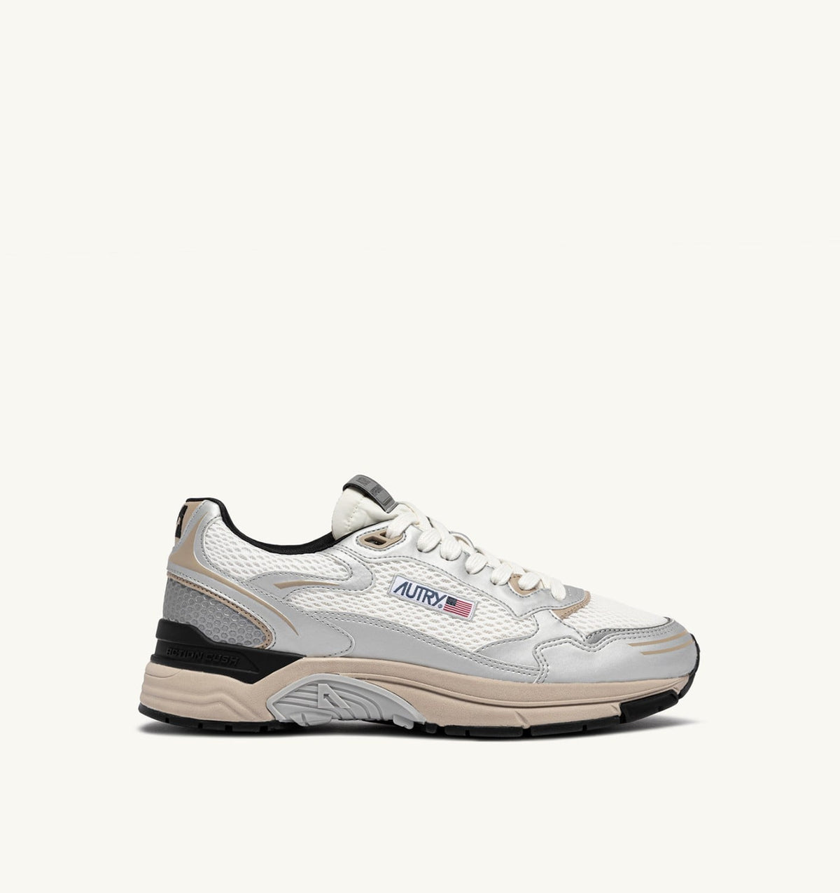 AUTRY HYPERWAY SNEAKERS IN SILVER, WHITE AND IRISH CREAM SYNTHETIC LEATHER AND MESH