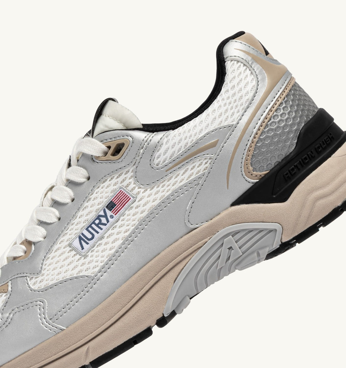 AUTRY HYPERWAY SNEAKERS IN SILVER, WHITE AND IRISH CREAM SYNTHETIC LEATHER AND MESH
