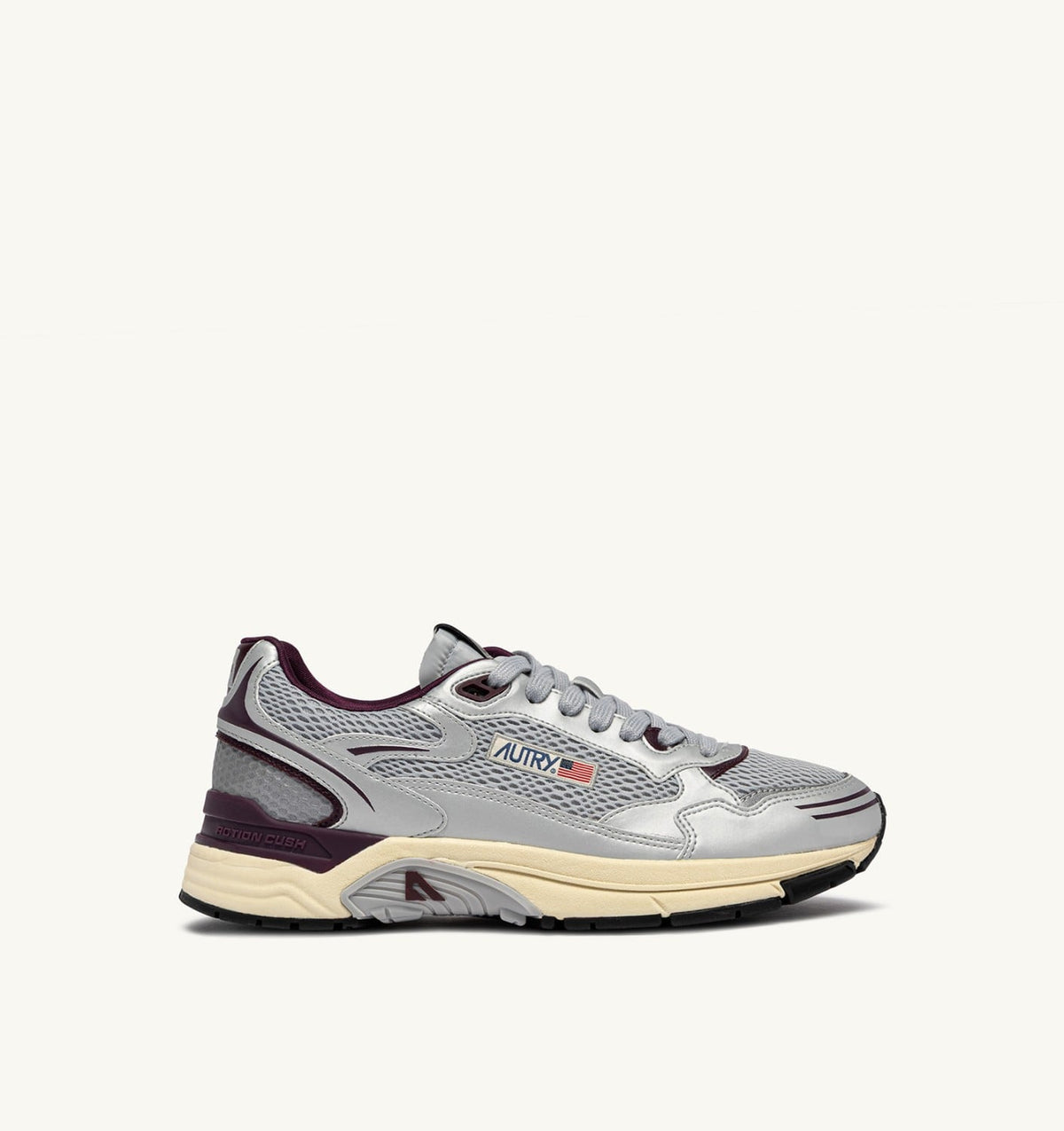 AUTRY HYPERWAY SNEAKERS IN SILVER, HARBOR MIST AND FIG SYNTHETIC LEATHER AND MESH