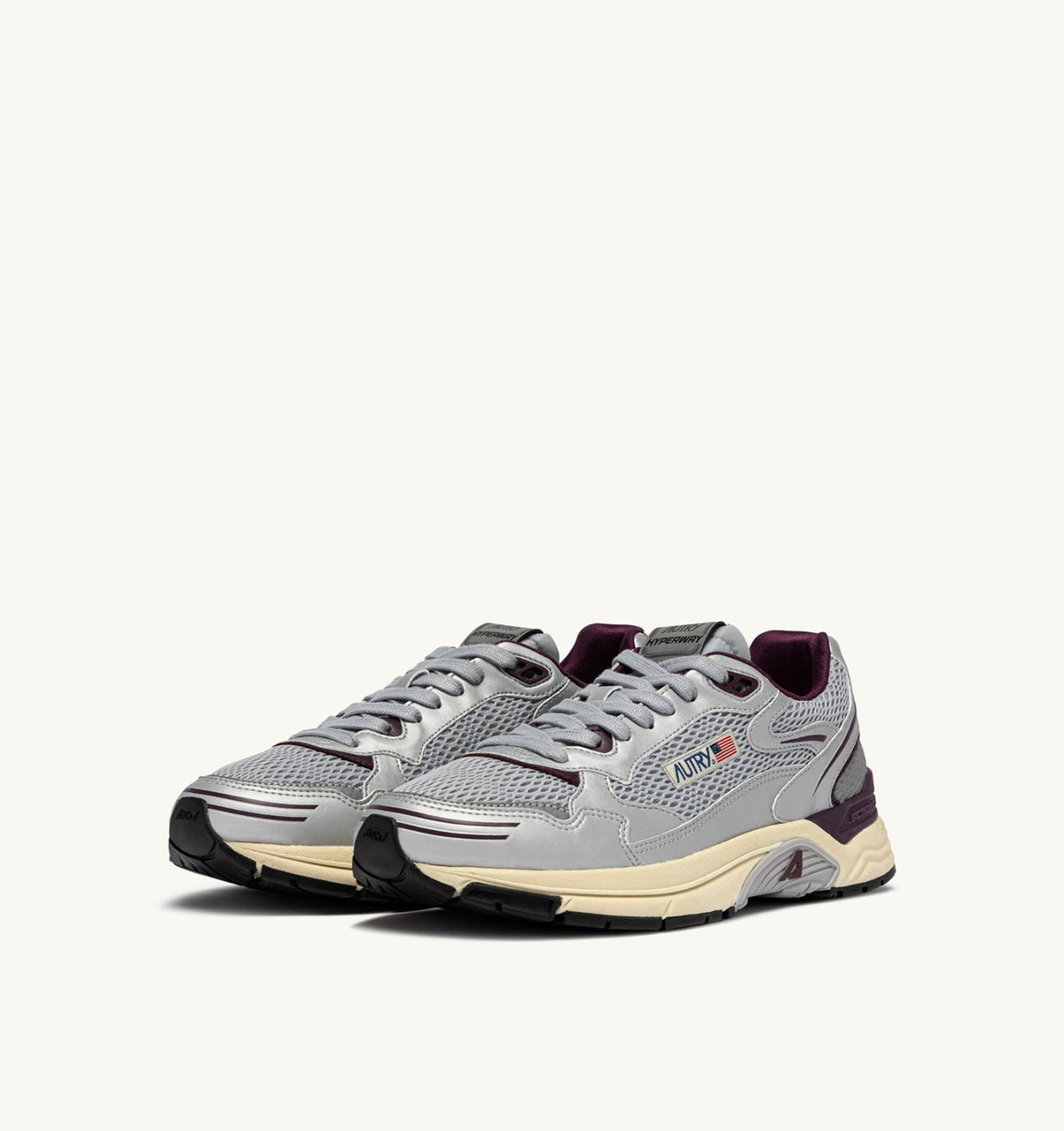AUTRY HYPERWAY SNEAKERS IN SILVER, HARBOR MIST AND FIG SYNTHETIC LEATHER AND MESH