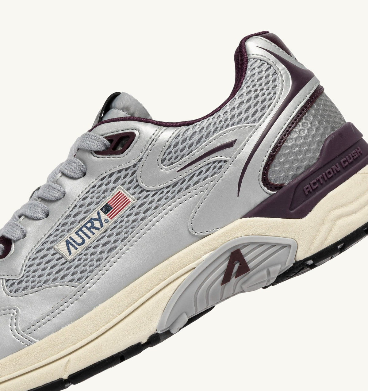 AUTRY HYPERWAY SNEAKERS IN SILVER, HARBOR MIST AND FIG SYNTHETIC LEATHER AND MESH