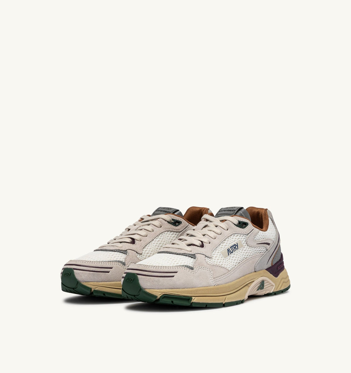 AUTRY HYPERWAY SNEAKERS IN WHITE AND FIG SUEDE AND MESH