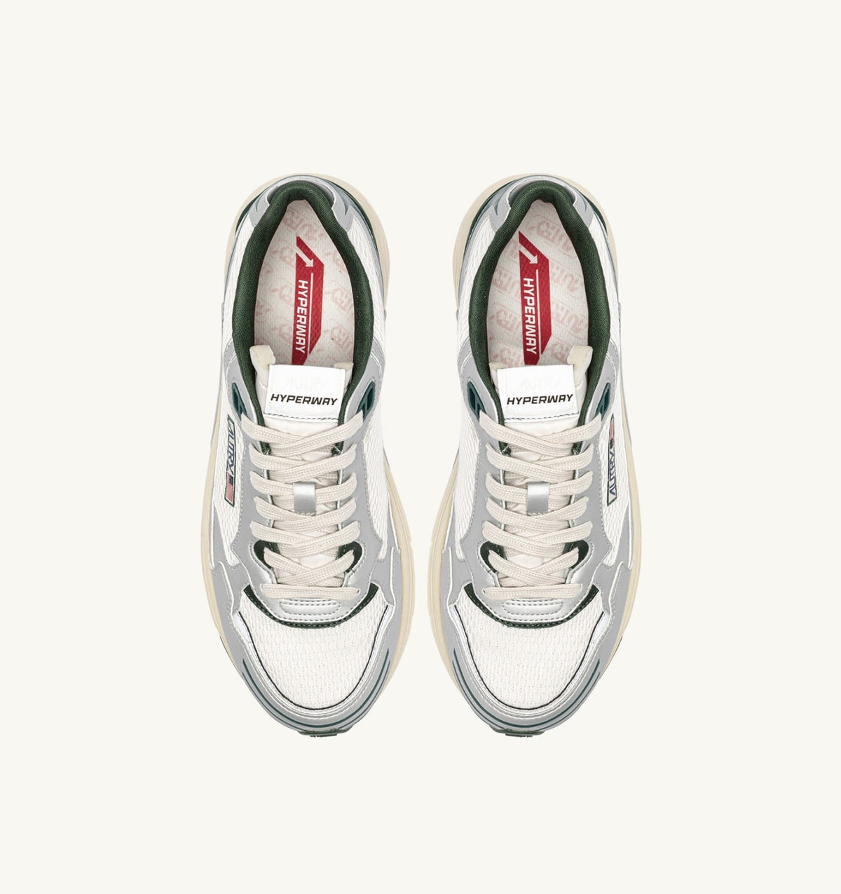 AUTRY HYPERWAY SNEAKERS IN SILVER, WHISPER WHITE AND MOUNTAIN SYNTHETIC LEATHER AND MESH