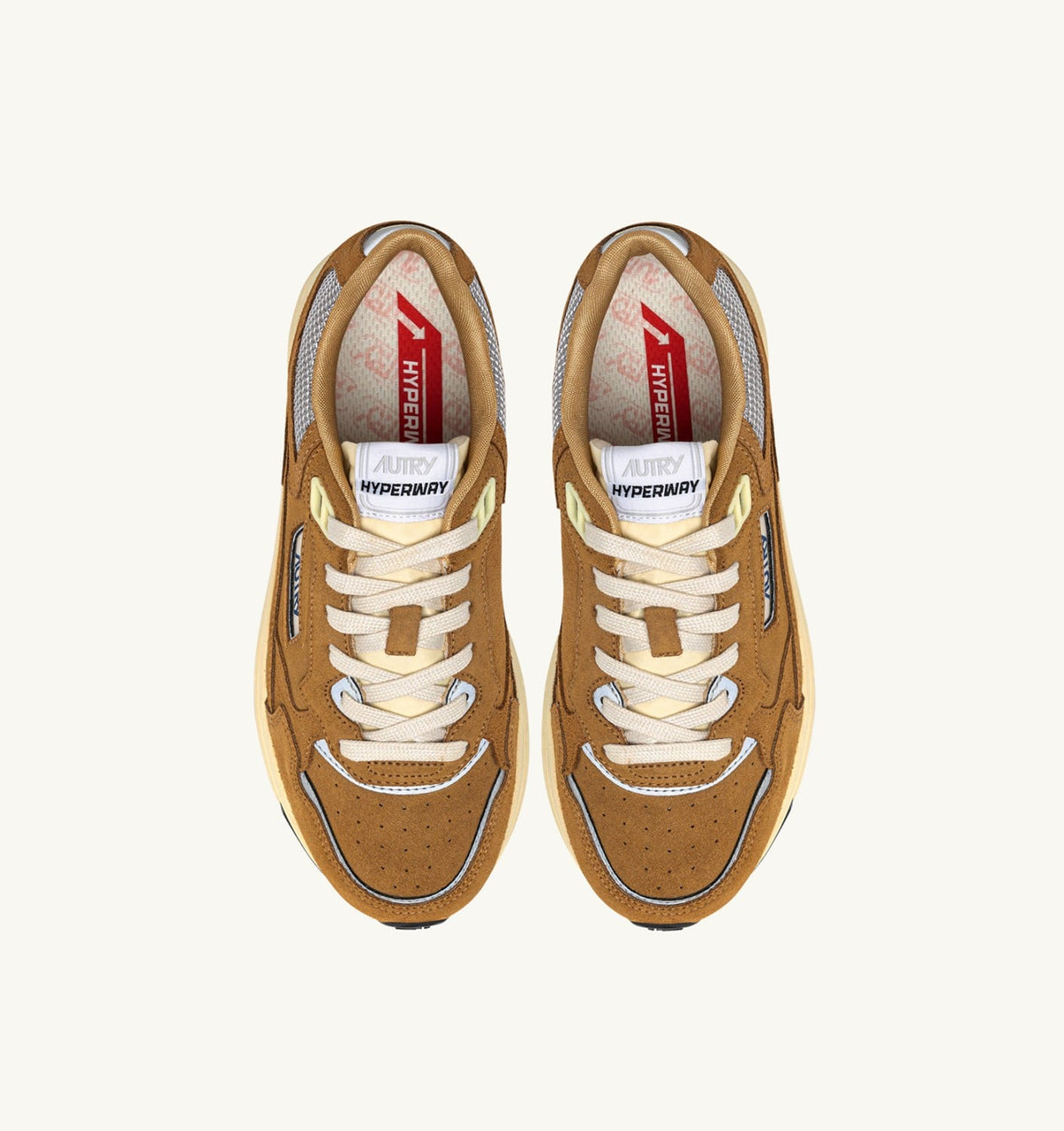 AUTRY HYPERWAY SNEAKERS IN COPPER AND SILVER MESH AND SUEDE